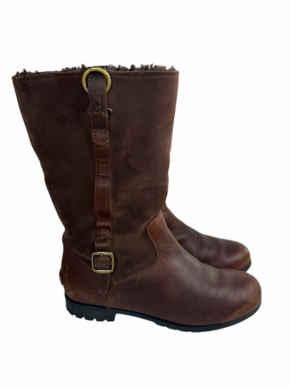 UGG Bellvue Boots Brown Leather Shearling Size 7.5